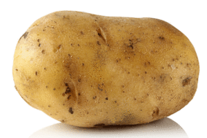 Potato A potato with its skin on.
