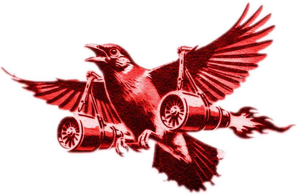A mynah bird with jet engines