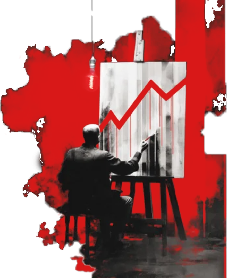Brand Growth Image A male painter seating in front of a canvas painting a graph