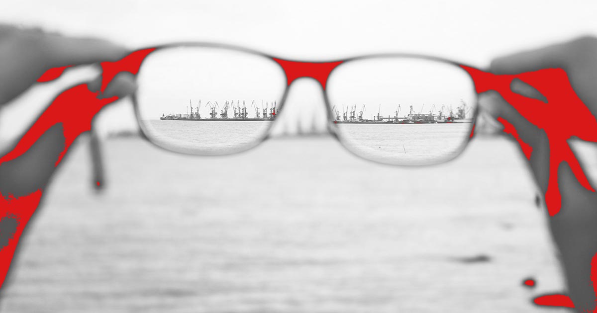 Blurred image with only section being viewed through glasses in focus